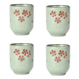 4Pcs Japanese Style Pink Cherry Blossom Ceramic Teacups Small Straight Wine Cups 150ML - Default