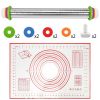 Dough Rolling Pin Dough Roller Stainless Steel Rolling Pins with 4 Removable Adjustable Thickness Rings and Rolling Mat - Red