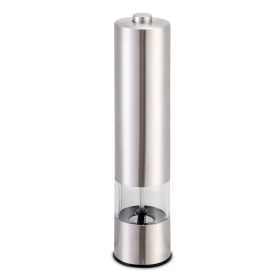 Electric Salt Pepper Grinder with Light Adjustable Coarseness Stainless Steel Salt Pepper Shaker - Silver